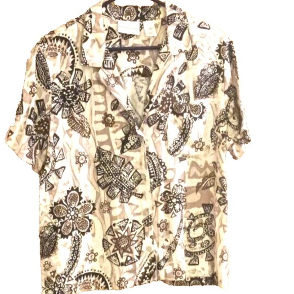 Alfred Dunner Womans Blouse size 16 geometric floral short sleeve button front - Picture 1 of 3